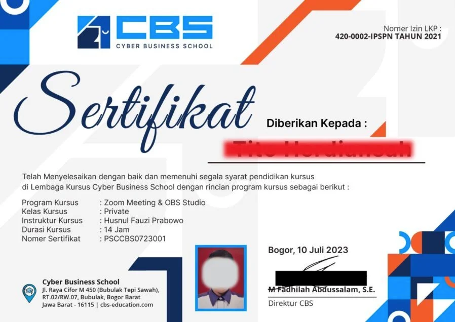 Sertifikat Cyber Business School